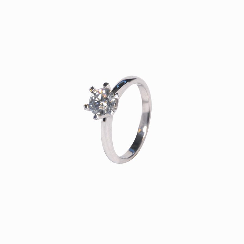 GIA sertifisert enstens diamantring - KS-1003 0.98CT - 18 KT HVITT GULL
